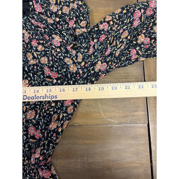 Old Navy XS Floral Print Black Multicolor Smocked Waist Mid-Length Dress With Li - Picture 7 of 7